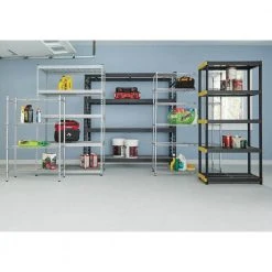 HDX 5-Tier Plastic Garage Storage Shelving Unit in Black (36 in. W x 74 in. H x 18 in. D) -EquipEase Shop black hdx freestanding shelving units 241592 1d 1000
