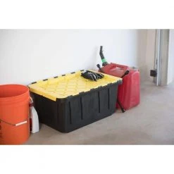 HDX 17 Gal. Flip Top Storage Tote in Black and Yellow -EquipEase Shop black yellow hdx storage bins 206151 4f 1000