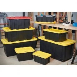 HDX 27 Gal. Tough Storage Tote in Black with Yellow Lid -EquipEase Shop black yellow hdx storage bins hdx27gonline 5 76 1000