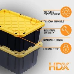 HDX 27 Gal. Tough Storage Tote in Black with Yellow Lid -EquipEase Shop black yellow hdx storage bins hdx27gonline 5 a0 1000