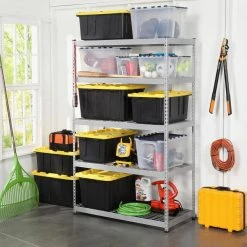 HDX 27 Gal. Tough Storage Tote in Black with Yellow Lid -EquipEase Shop black yellow hdx storage bins hdx27gonline 5 fa 1000