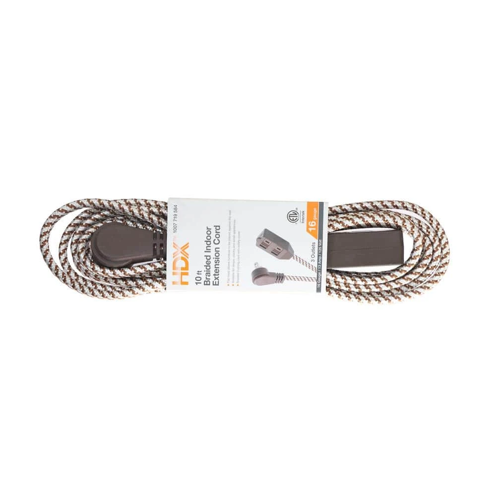 HDX 10 ft. 16-Gauge/2 Brown Braided Extension Cord (1-Pack) 3 HDX 10 ft. 16-Gauge/2 Brown Braided Extension Cord (1-Pack) - Image 3