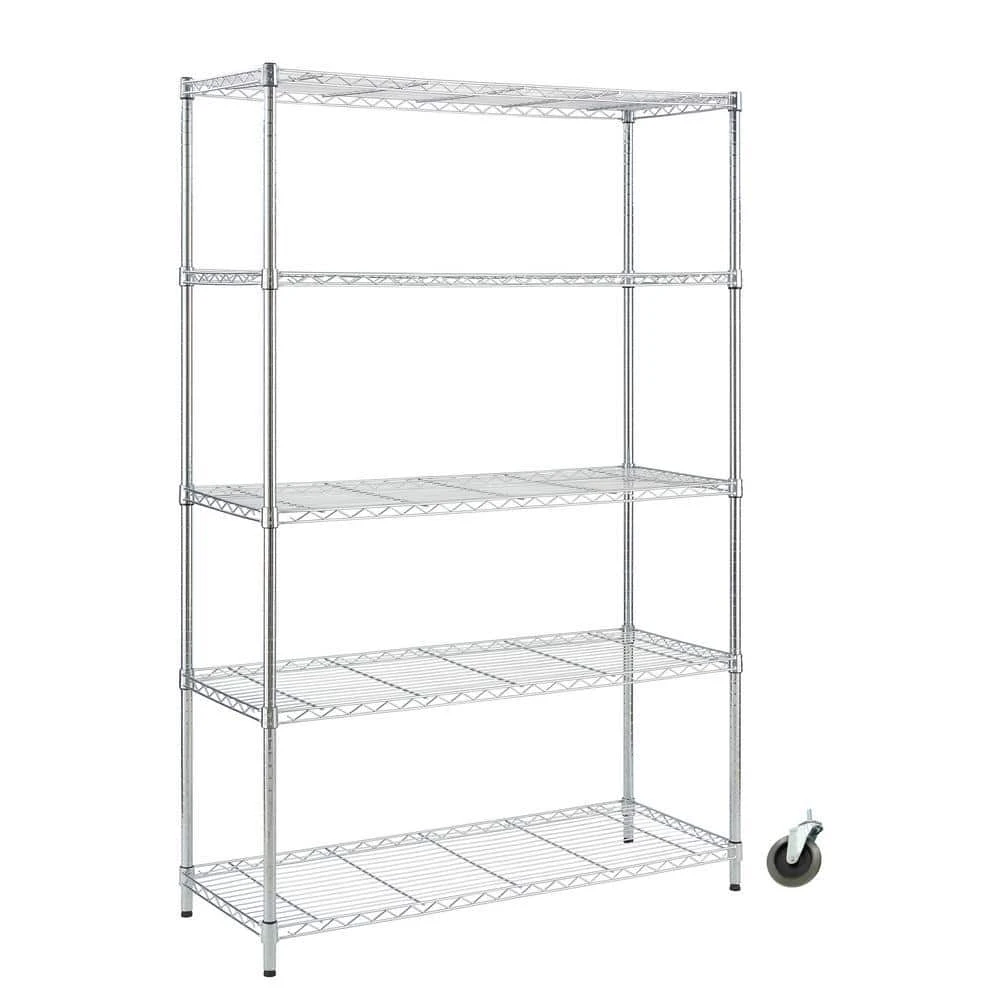 HDX 5-Tier Steel Wire Shelving Unit with Casters in Chrome (48 in. W x 72 in. H x 18 in. D) 1 HDX 5-Tier Steel Wire Shelving Unit with Casters in Chrome (48 in. W x 72 in. H x 18 in. D)