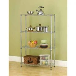 HDX 4-Tier Steel Wire Shelving Unit in Chrome (36 in. W x 54 in. H x 14 in. D) -EquipEase Shop chrome hdx freestanding shelving units 31436ps 1 31 1000