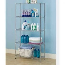 HDX Chrome 5-Tier Steel Wire Shelving Unit (36 in. W x 72 in. H x 14 in. D) -EquipEase Shop chrome hdx freestanding shelving units eh wshdi 005 c3 1000