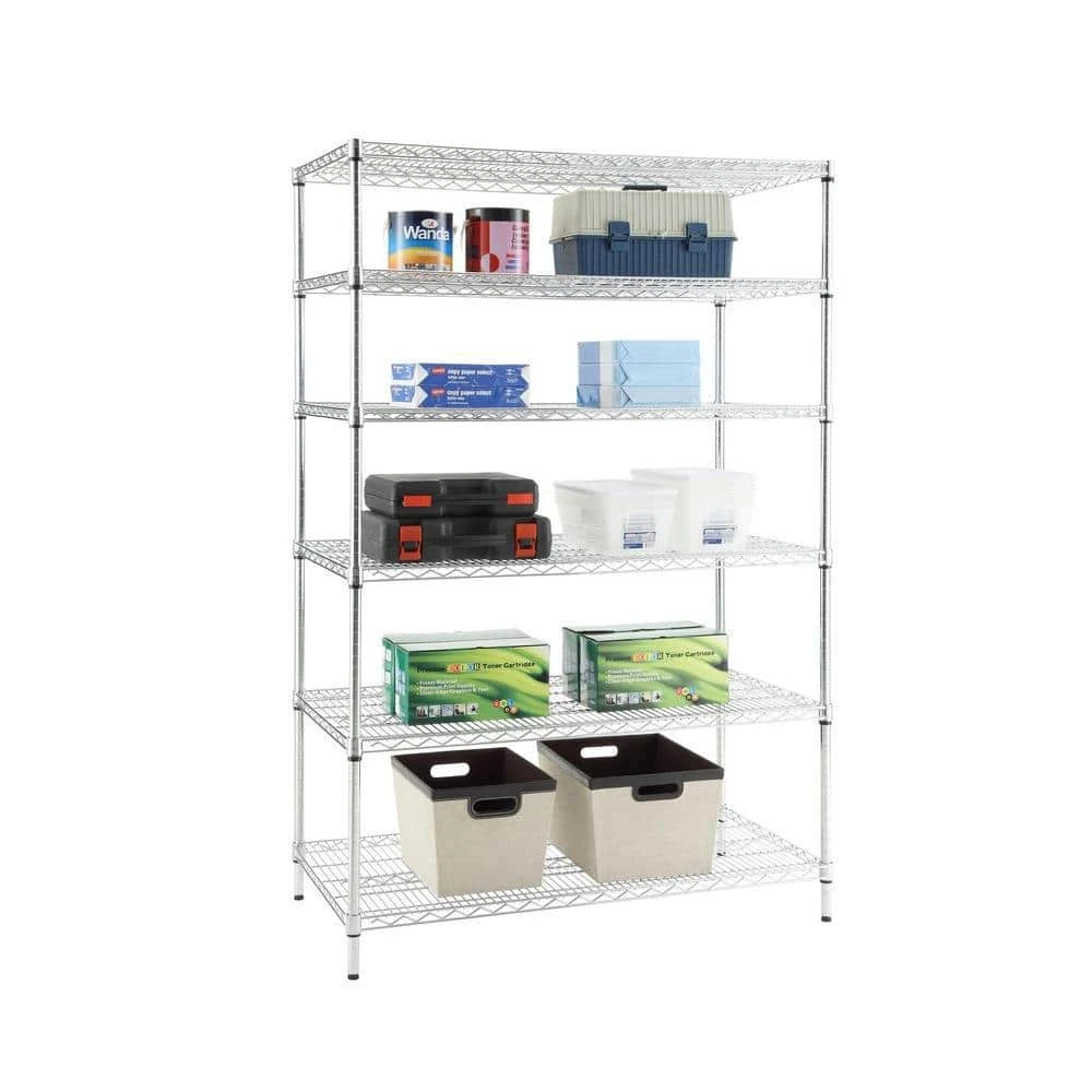 HDX 6-Tier Commercial Grade Heavy Duty Steel Wire Shelving Unit in Chrome (48 in. W x 72 in. H x 24 in. D) 2 HDX 6-Tier Commercial Grade Heavy Duty Steel Wire Shelving Unit in Chrome (48 in. W x 72 in. H x 24 in. D) - Image 2