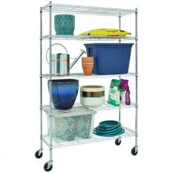 HDX 5-Tier Steel Wire Shelving Unit with Casters in Chrome (48 in. W x 72 in. H x 18 in. D) -EquipEase Shop chrome hdx freestanding shelving units hd1848 5lhccps 31 1000