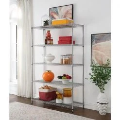 HDX 5-Tier Steel Wire Shelving Unit with Casters in Chrome (48 in. W x 72 in. H x 18 in. D) -EquipEase Shop chrome hdx freestanding shelving units hd1848 5lhccps 40 1000