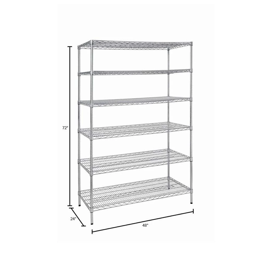 HDX 6-Tier Commercial Grade Heavy Duty Steel Wire Shelving Unit in Chrome (48 in. W x 72 in. H x 24 in. D) 5 HDX 6-Tier Commercial Grade Heavy Duty Steel Wire Shelving Unit in Chrome (48 in. W x 72 in. H x 24 in. D) - Image 5