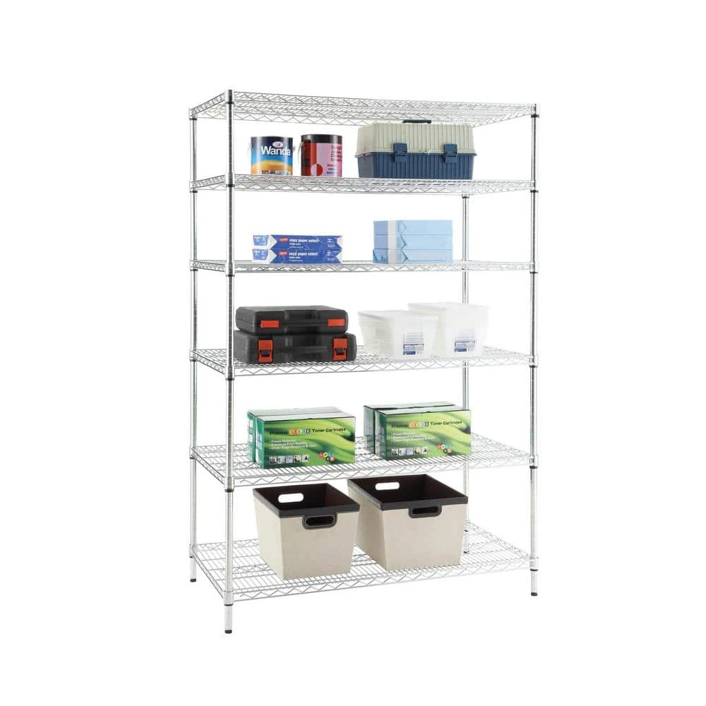 HDX 6-Tier Commercial Grade Heavy Duty Steel Wire Shelving Unit in Chrome (48 in. W x 72 in. H x 24 in. D) 2 HDX 6-Tier Commercial Grade Heavy Duty Steel Wire Shelving Unit in Chrome (48 in. W x 72 in. H x 24 in. D) - Image 2