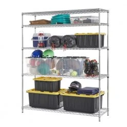 HDX 5-Tier Commercial Grade Heavy Duty Steel Wire Shelving Unit in ChromeMax (60 in. W x 72 in. H x 18 in. D) -EquipEase Shop chromemax hdx freestanding shelving units hd186072 5rccps 40 1000