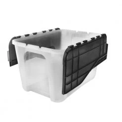 HDX 12 Gal. Flip Top Storage Bin in Clear with Black Lid -EquipEase Shop clear black hdx storage bins 234711 4f 1000