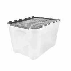 HDX 12 Gal. Flip Top Storage Bin in Clear with Black Lid