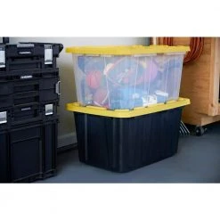 HDX 27 Gal. Storage Tote in Clear with Yellow Lid -EquipEase Shop clear yellow hdx storage bins 206231 31 1000