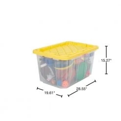 HDX 27 Gal. Storage Tote in Clear with Yellow Lid -EquipEase Shop clear yellow hdx storage bins 206231 40 1000