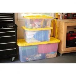HDX 27 Gal. Storage Tote in Clear with Yellow Lid -EquipEase Shop clear yellow hdx storage bins 206231 44 1000