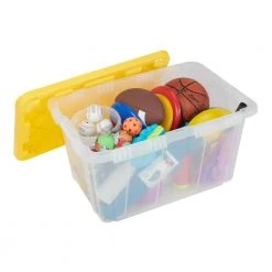 HDX 27 Gal. Storage Tote in Clear with Yellow Lid -EquipEase Shop clear yellow hdx storage bins 206231 4f 1000