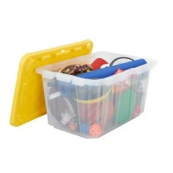HDX 27 Gal. Storage Tote in Clear with Yellow Lid -EquipEase Shop clear yellow hdx storage bins 206231 77 1000