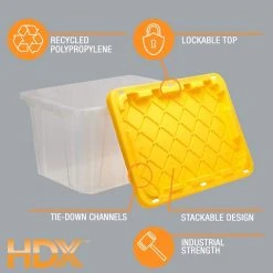 HDX 27 Gal. Storage Tote in Clear with Yellow Lid -EquipEase Shop clear yellow hdx storage bins 206231 a0 1000