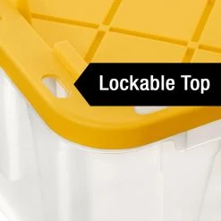 HDX 27 Gal. Storage Tote in Clear with Yellow Lid -EquipEase Shop clear yellow hdx storage bins 206231 fa 1000