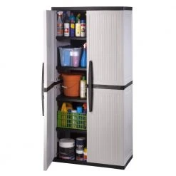 HDX Plastic Freestanding Garage Cabinet in Gray (35 in. W x 71 in. H x 18 in. D) -EquipEase Shop gray hdx free standing cabinets 221872 77 1000