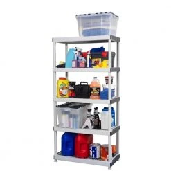 HDX 5-Tier Plastic Garage Storage Shelving Unit in Gray (36 in. W x 72 in. H x 18 in. D) -EquipEase Shop gray hdx freestanding shelving units 127932 66 1000