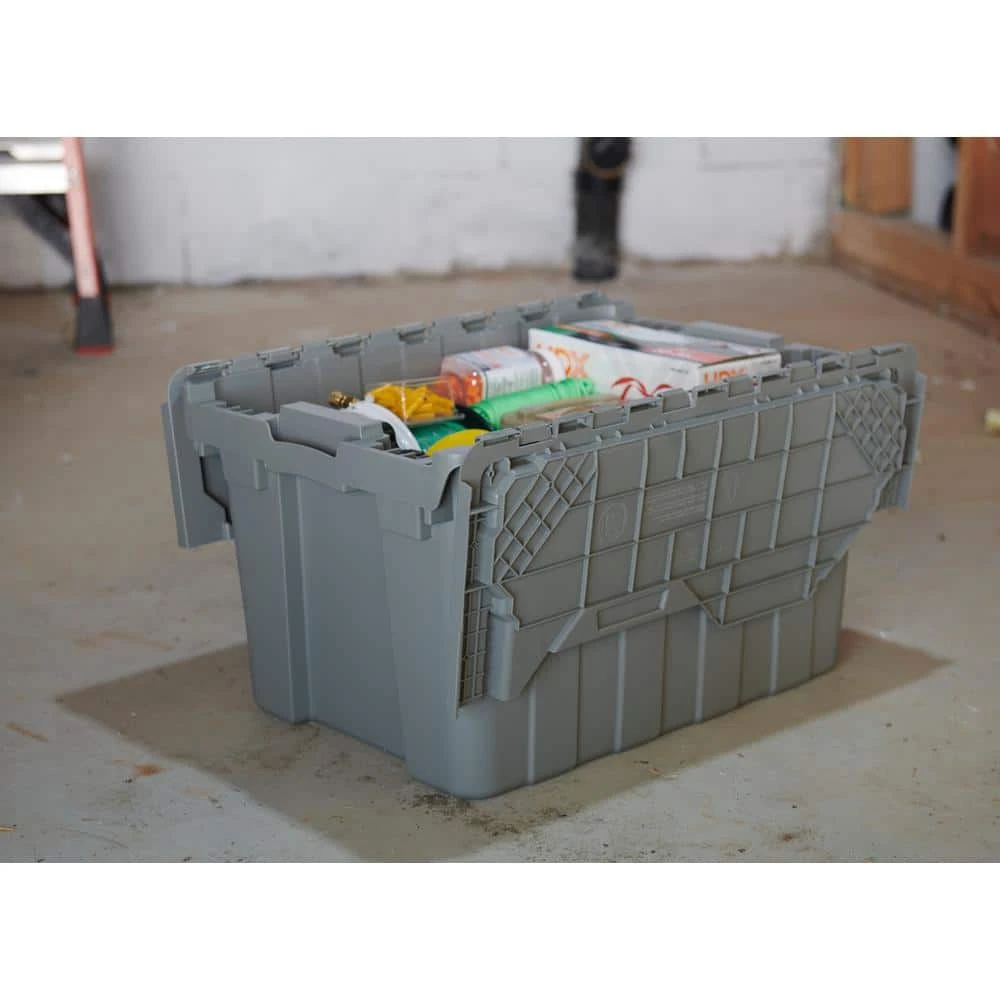 HDX 12 Gal. Commercial Flip Top Storage Tote in Gray 2 HDX 12 Gal. Commercial Flip Top Storage Tote in Gray - Image 2