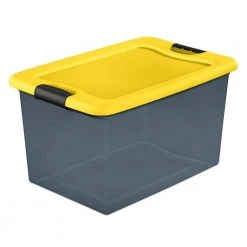 EquipEase Shop 43 HDX 64 Qt. Latching Storage Box in Gray Tint with Yellow Lid