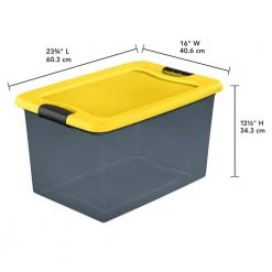 HDX 64 Qt. Latching Storage Box in Gray Tint with Yellow Lid -EquipEase Shop gray tinted base with yellow lid and black latches hdx storage bins 14979y06 c3 1000