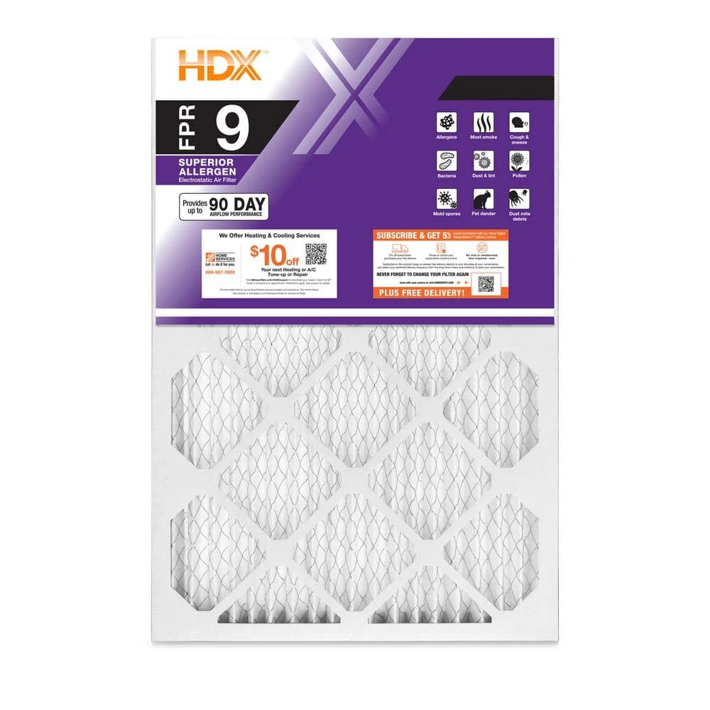 HDX 20 in. x 30 in. x 1 in. Superior Pleated Air Filter FPR 9 (Case of 12) 1 HDX 20 in. x 30 in. x 1 in. Superior Pleated Air Filter FPR 9 (Case of 12)