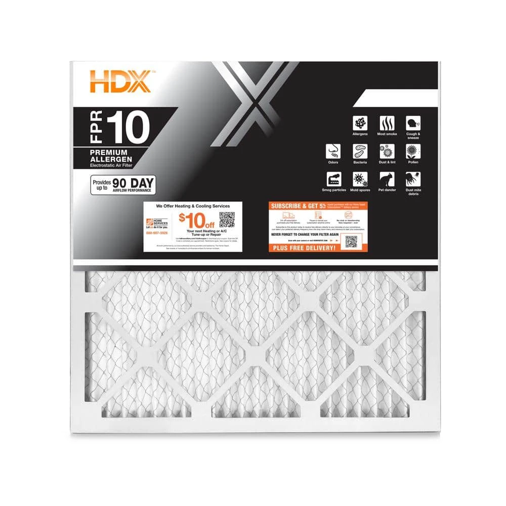 HDX 20 in. x 20 in. x 1 in. Premium Pleated Air Filter FPR 10 (Case of 12) 1 HDX 20 in. x 20 in. x 1 in. Premium Pleated Air Filter FPR 10 (Case of 12)