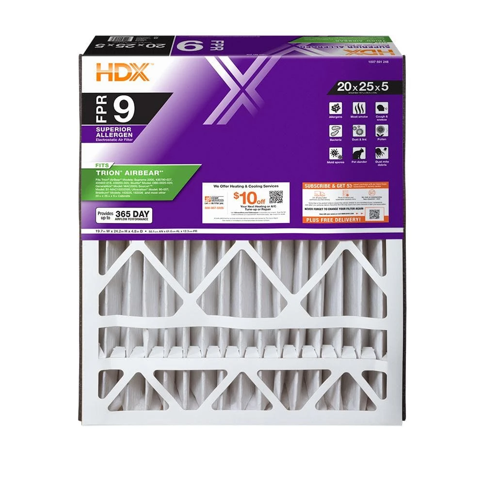 HDX 20 in. x 25 in. x 5 in. Trion AirBear Replacement Pleated Air Filter FPR 9 1 HDX 20 in. x 25 in. x 5 in. Trion AirBear Replacement Pleated Air Filter FPR 9