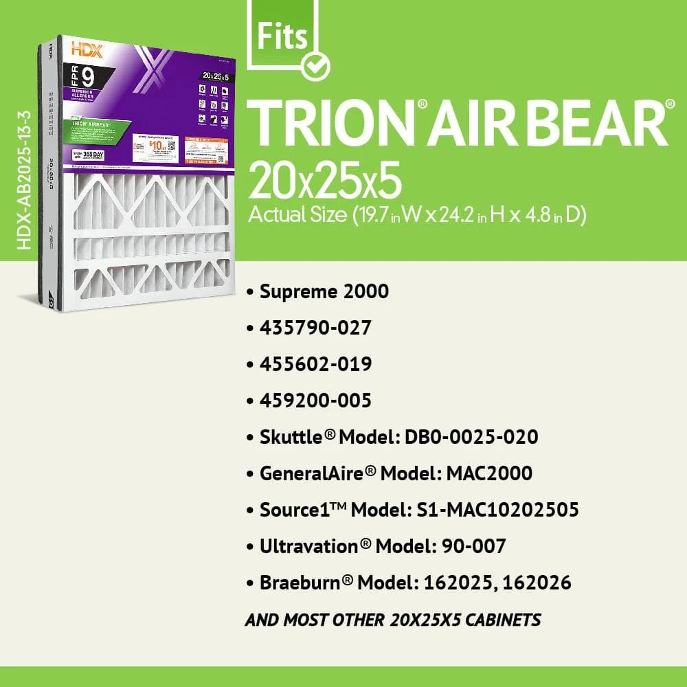 HDX 20 in. x 25 in. x 5 in. Trion AirBear Replacement Pleated Air Filter FPR 9 2 HDX 20 in. x 25 in. x 5 in. Trion AirBear Replacement Pleated Air Filter FPR 9 - Image 2