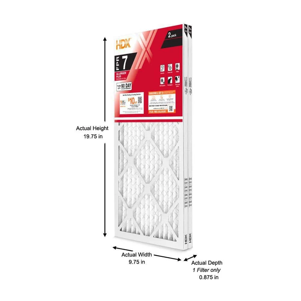 HDX 10 in. x 20 in. x 1 in. Allergen Plus Pleated Air Filter FPR 7 (2-Pack) 2 HDX 10 in. x 20 in. x 1 in. Allergen Plus Pleated Air Filter FPR 7 (2-Pack) - Image 2