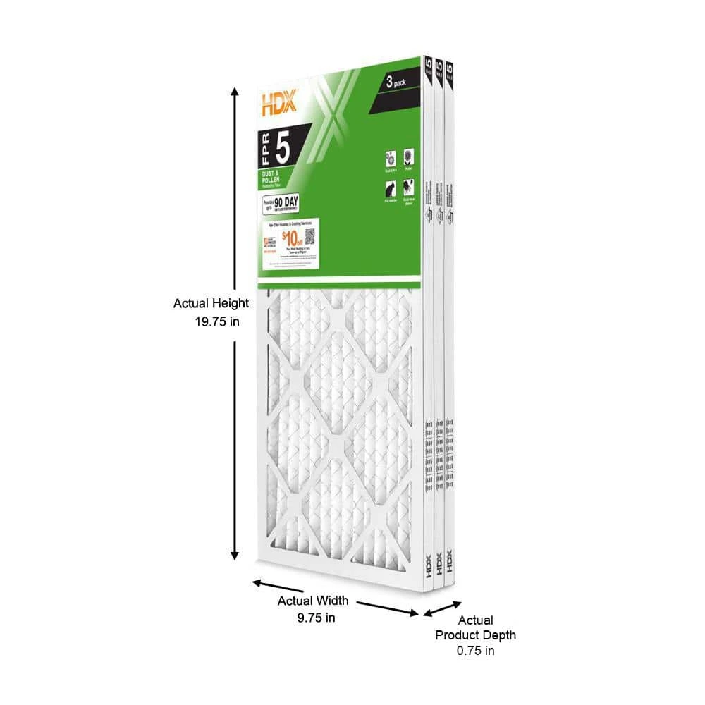 HDX 10 in. x 20 in. x 1 in. Standard Pleated Air Filter FPR 5 (3-Pack) 2 HDX 10 in. x 20 in. x 1 in. Standard Pleated Air Filter FPR 5 (3-Pack) - Image 2