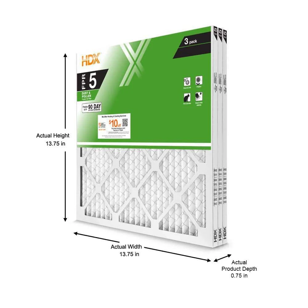 HDX 14 in. x 14 in. x 1 in. Standard Pleated Air Filter FPR 5 (3-Pack) 2 HDX 14 in. x 14 in. x 1 in. Standard Pleated Air Filter FPR 5 (3-Pack) - Image 2