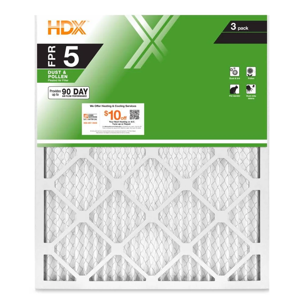 HDX 14 in. x 20 in. x 1 in. Standard Pleated Air Filter FPR 5 (3-Pack) 1 HDX 14 in. x 20 in. x 1 in. Standard Pleated Air Filter FPR 5 (3-Pack)