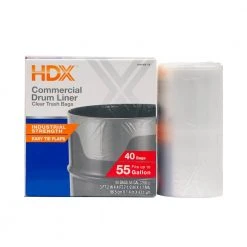 HDX 55 Gal. Clear Heavy-Duty Flap Tie Drum Liner Trash Bags (40-Count) 12 HDX 55 Gal. Clear Heavy-Duty Flap Tie Drum Liner Trash Bags (40-Count) -EquipEase Shop hdx contractor bags hd55wc040c 1d 1000