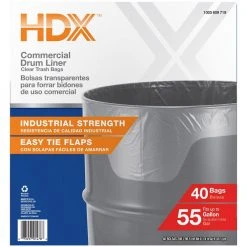 HDX 55 Gallon Clear Heavy-Duty Flap Tie Drum Liner Trash Bags (80-Count) -EquipEase Shop hdx contractor bags hd55wc040c 2pk 76 1000