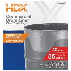 HDX 55 Gal. Clear Heavy-Duty Flap Tie Drum Liner Trash Bags (40-Count) 15 HDX 55 Gal. Clear Heavy-Duty Flap Tie Drum Liner Trash Bags (40-Count) -EquipEase Shop hdx contractor bags hd55wc040c fa 1000