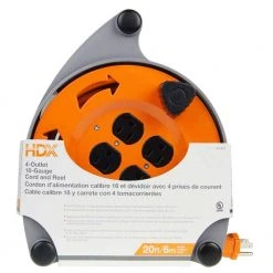 HDX 20 ft. 16/3 Retractable Extension Cord Reel with 4-Outlets -EquipEase Shop hdx extension cord reels cr 002 a0 1000