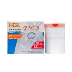 HDX FlexPro 13 Gal. Reinforced Top Drawstring Kitchen Bags (300-Count) 15 HDX FlexPro 13 Gal. Reinforced Top Drawstring Kitchen Bags (300-Count) -EquipEase Shop hdx garbage bags hd13xhf150w 2pk 66 1000
