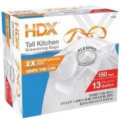 HDX FlexPro 13 Gal. Reinforced Top Drawstring Kitchen Trash Bags (600-Count) -EquipEase Shop hdx garbage bags hd13xhf150w 4pk 1f 1000