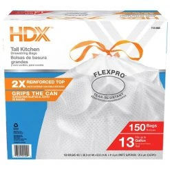 HDX FlexPro 13 Gal. Reinforced Top Drawstring Kitchen Trash Bags (600-Count) -EquipEase Shop hdx garbage bags hd13xhf150w 4pk 4f 1000