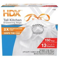 HDX FlexPro 13 Gal. Reinforced Top Drawstring Kitchen Trash Bags (600-Count) -EquipEase Shop hdx garbage bags hd13xhf150w 4pk c3 1000