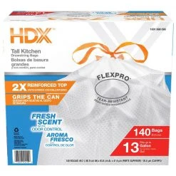 HDX FlexPro 13 Gal. Reinforced Top Fresh Scent Kitchen Trash Bag (560-Count) 18 HDX FlexPro 13 Gal. Reinforced Top Fresh Scent Kitchen Trash Bag (560-Count) -EquipEase Shop hdx garbage bags hd13xhfn140w f 4pk 1f 1000