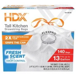 HDX FlexPro 13 Gal. Reinforced Top Fresh Scent Kitchen Trash Bag (560-Count) 17 HDX FlexPro 13 Gal. Reinforced Top Fresh Scent Kitchen Trash Bag (560-Count) -EquipEase Shop hdx garbage bags hd13xhfn140w f 4pk 4f 1000