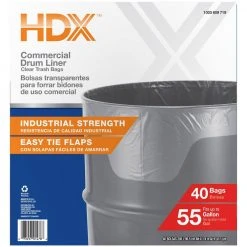 HDX 55 Gal. Clear Heavy-Duty Flap Tie Drum Liner Trash Bags (160-Count, 4-Pack, 40-Count Boxes) 18 HDX 55 Gal. Clear Heavy-Duty Flap Tie Drum Liner Trash Bags (160-Count, 4-Pack, 40-Count Boxes) -EquipEase Shop hdx garbage bags hd55wc040c 4pk 76 1000