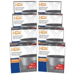 HDX 55 Gal. Clear Heavy-Duty Flap Tie Drum Liner Trash Bags (320-Count) Eight 40-Count Boxes