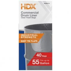 HDX 55 Gal. Clear Heavy-Duty Flap Tie Drum Liner Trash Bags (320-Count) Eight 40-Count Boxes -EquipEase Shop hdx garbage bags hd55wc040c 8pk 66 1000